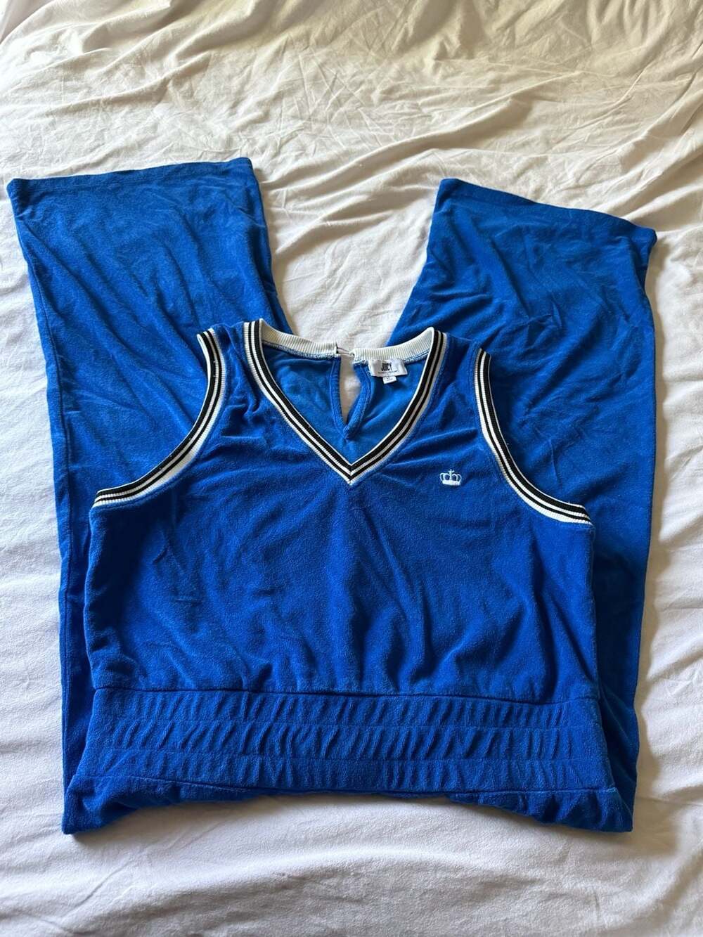 Juicy Couture Royal Blue Terry Cloth V-Neck Jumpsuit Size XL